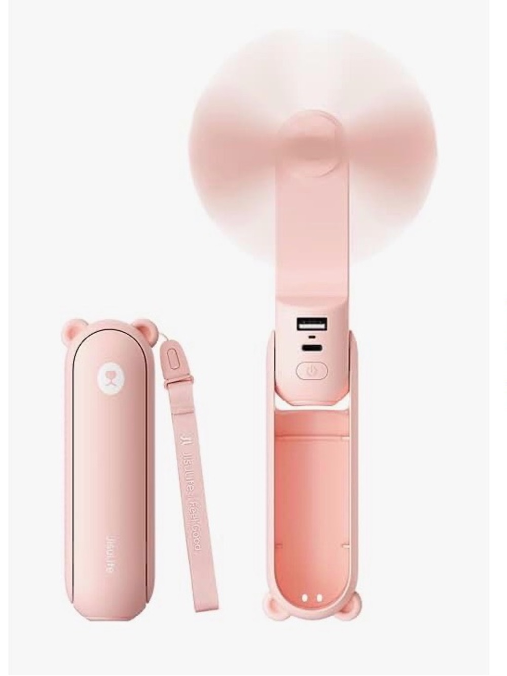 Pink 3-in-1 Portable Fan with Power Bank & Flashlight